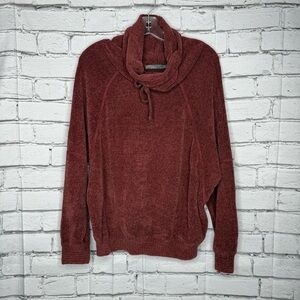 Prana Womens Auberon Chenille Cowl Neck Sweater Size L Rust Organic Cotton Soft